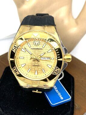 Technomarine Men's Watch TM-122012 Quartz Gold Dial Black Rubber Strap 46mm